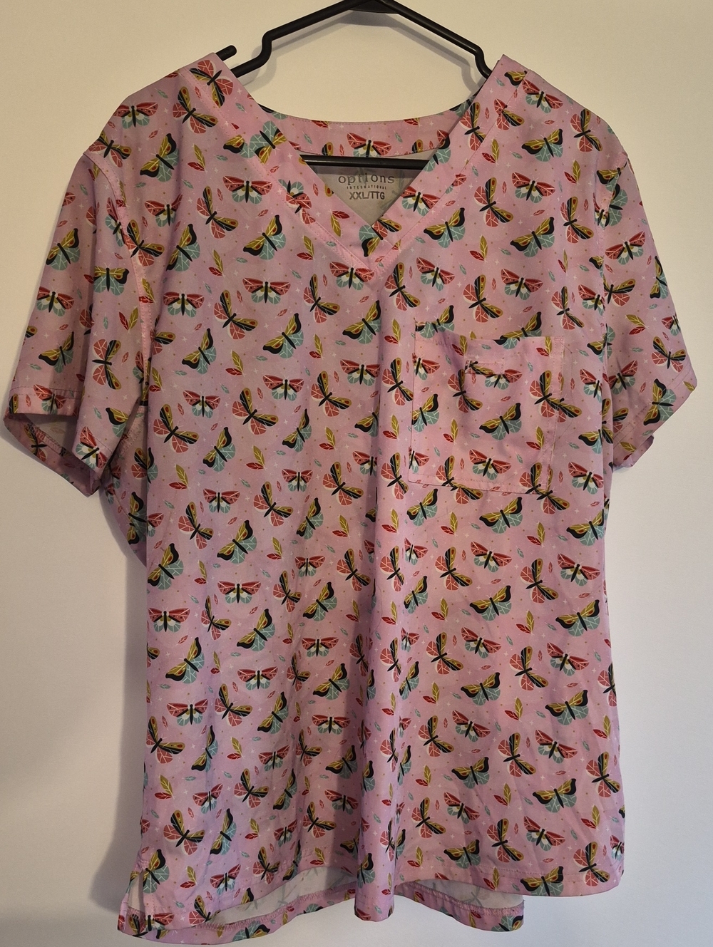 Butterfly Print Pink Scrub Top